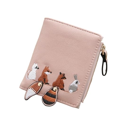 ZGCrumphant Damen-Geldbörse mit niedlichen Cartoon-Tieren, kurzes Leder, kleine Geldbörse mit Haspe und Reißverschluss, Geldbörse mit Kartenhalter for Mädchen für Damen(Pink) von ZGCrumphant