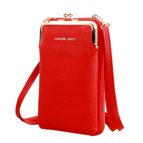 ZGCrumphant Damen Kleine Geldbörse Umhängetasche Taschen Mini Mattes Leder Schulter Messenger Bag Clutch Handytasche Geldbörse Handtasche für Damen(Red) von ZGCrumphant
