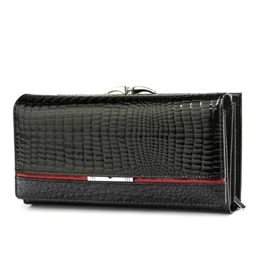 ZGCrumphant Damen Leder Geldbörse Lange Geldbörsen Echtleder Geldbeutel mit Münzfach Kartenhalter Clutch für Damen(Black) von ZGCrumphant
