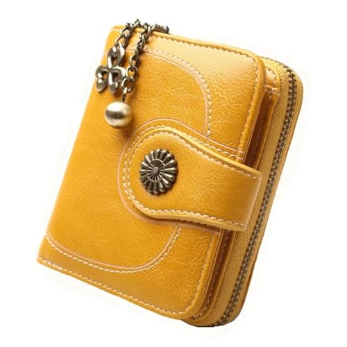 ZGCrumphant Damen Vintage Geldbörsen Gefettetes Leder Blume Reißverschluss Münzgeldbörse Weibliche Kleine Clutch Geldbeutel Kreditkartenhalter Geldbörse für Damen(Yellow) von ZGCrumphant