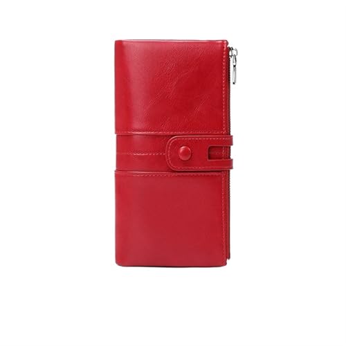 ZGCrumphant Lange Geldbörse for Damen aus PU-Leder mit Mehreren Kartenfächern, Münzgeldbörse mit Reißverschluss, Mobile Geldbörse für Damen(Red) von ZGCrumphant