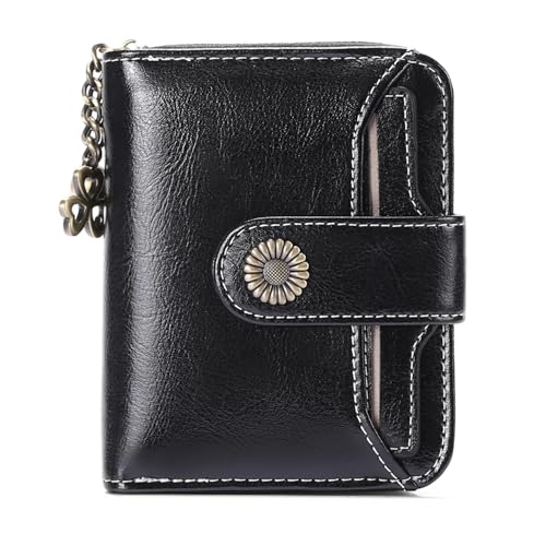 ZGCrumphant Leder Damen Reißverschluss Geldbörse Kurze Multifunktionale Mini Zero Führerschein für Damen(Black) von ZGCrumphant