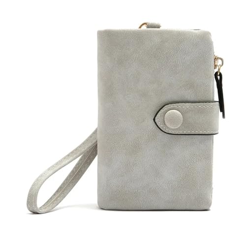 ZGCrumphant Leder Frauen Geldbörsen Münzfach Haspe Kartenhalter Geldbeutel Casual Lange Damen Clutch für Damen(Light Grey) von ZGCrumphant