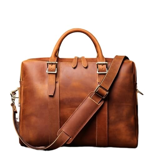 ZGCrumphant Leder Herren Aktentasche Casual Handtasche Rindsleder Schulter Computer Tasche Büro for 15,6 Zoll Laptop für Arbeit von ZGCrumphant