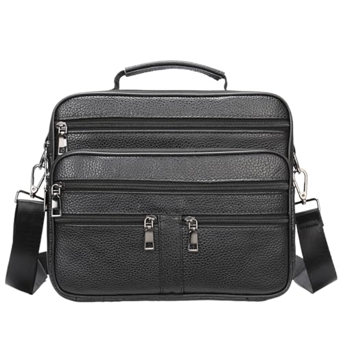 ZGCrumphant Leder Umhängetasche for Männer Schwarze Rindsleder Handtasche for Männer Business Büro Messenger Bag Männliche Umhängetasche für Arbeit(Black) von ZGCrumphant