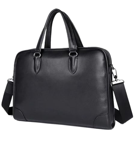 ZGCrumphant Männer Business Aktentasche Schwarz Echtes Leder 14 "Laptop Handtasche Rindsleder Schulter Messenger Tasche for Männliche PC Tägliche Arbeit tote für Arbeit(Black) von ZGCrumphant