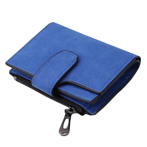 ZGCrumphant Mode Damen Kurze Geldbörsen PU Leder Matt Kleine Lässige Münzbörse Reißverschluss Geldbeutel Haspe Clutch Kreditkartenhalter Clip für Damen(Blue) von ZGCrumphant