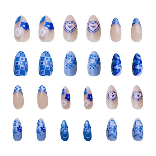 24 Stück Blaue Künstliche Nägel Mit Selbstklebenden Aufklebern, Niedliche Künstliche Nägel, Dekorative Nägel Für Frauen, Nagelkunst-Aufkleber, Nagelkunst von ZGDEIWGF