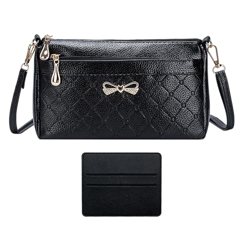 ZGDEIWGF 1 Handtasche, 1 Kartenhalter, Verstellbare Schultergurttasche, Umhängetasche, Retro-Umhängetasche, Reißverschlusstasche, Weiche Wasserdichte Ledertasche von ZGDEIWGF