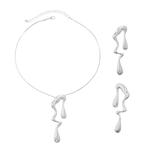 ZGDEIWGF 1 Paar Silberne Ohrhänger, 1 Verstellbare Halskette, Schmuckset, Damenbekleidungsaccessoires, Passende Silberne Dekoration, Modischer Personalisierter Schmuck von ZGDEIWGF