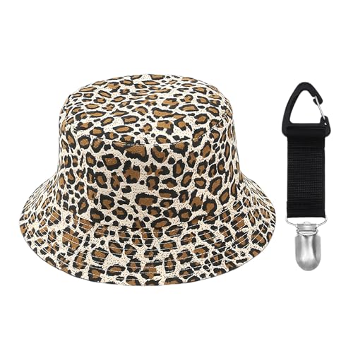 ZGDEIWGF 1 Stück Eimerhut Mit Leopardenmuster, 1 Stück Hutclip, Reversibler Sonnenhut, Atmungsaktiver Und Bequemer Sonnenhut, Modischer Eimerhut, Unisex-Party-Dekorationshut von ZGDEIWGF