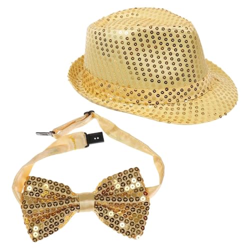 ZGDEIWGF 1 Stück Paillettenhut, 1 Stück Paillettenfliege, Zaubershow-Hut, Bühnenaufführungshut, Modischer Zylinder, Glitzer-Paillettenhut, Unisex-Partyhut von ZGDEIWGF