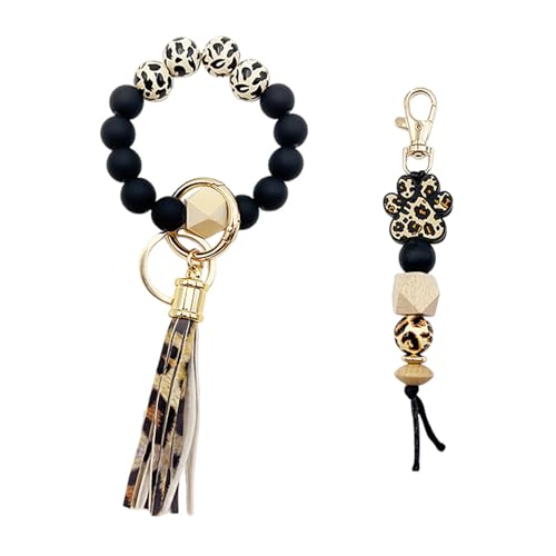 ZGDEIWGF 1 Stück Schlüsselringkette, 1 Stück Schlüsselkette, Damentaschenanhänger, Autoschlüsselkette, Quastenschlüsselring, Holzperlenschlüsselring von ZGDEIWGF