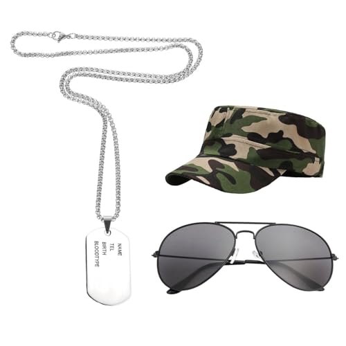 ZGDEIWGF 1 Tarnhut, 1 Sonnenbrille Und 1 Halskette, Outdoor-Ausrüstung, Verstellbare Hüte, Cosplay-Requisiten, Kostümzubehör von ZGDEIWGF