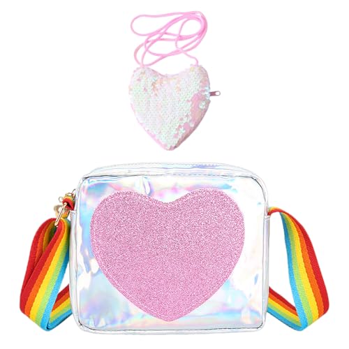 ZGDEIWGF 1 Umhängetasche Für Kinder, 1 Geldbörse, Handtasche Für Mädchen, Umhängetasche Für Mädchen, Umhängetasche Mit Herzförmigem Muster von ZGDEIWGF