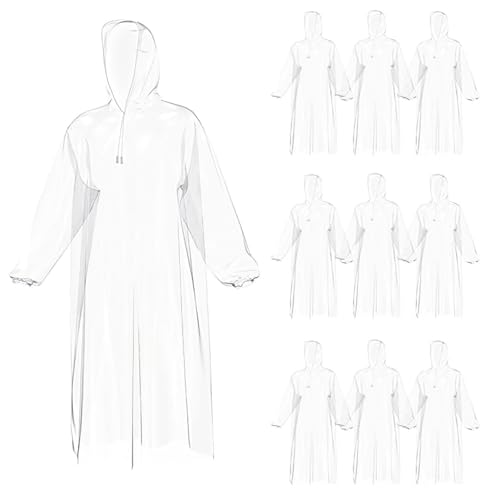 ZGDEIWGF 10 Stück Transparenter Regenmantel, Tragbarer Regenmantel, Kunststoff-Poncho, Wasserdichter Poncho Für Erwachsene, Camping-Poncho, Outdoor- Und Reiseausrüstung von ZGDEIWGF