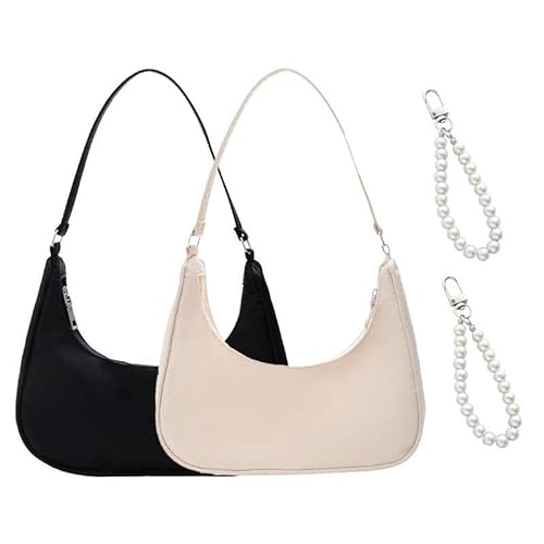 ZGDEIWGF 2 Einfarbige Umhängetaschen, 2 Perlenschnallen, Damen-Achseltasche, Modische Clutch-Tasche, Tragbare Canvas-Tasche, Knödeltasche, Lässige Pendlertasche von ZGDEIWGF