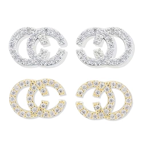 ZGDEIWGF 2 Paar Buchstabenohrringe, Kreative Doppel-C-Ohrringe, Glänzende Kristallohrringe, Personalisierte Ohrringe, Damenmode-Ohrringe, Süßer Schmuck Für Mädchen von ZGDEIWGF