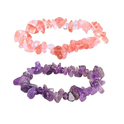 ZGDEIWGF 2 Stück Kristall-Kies-Armbänder, Kleine Elastische Kiesel-Armbänder, Unregelmäßige Kristall-Armbänder, Kristall-Schnur-Armbänder, Edelstein-Armbänder, Modische Kristall-Armbänder von ZGDEIWGF