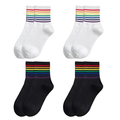 ZGDEIWGF 4 Paar Regenbogensocken, Gestreifte Röhrensocken, Damen Regenbogen Gestreifte Knöchelsocken, Partysocken, Kleidung Passende Socken von ZGDEIWGF