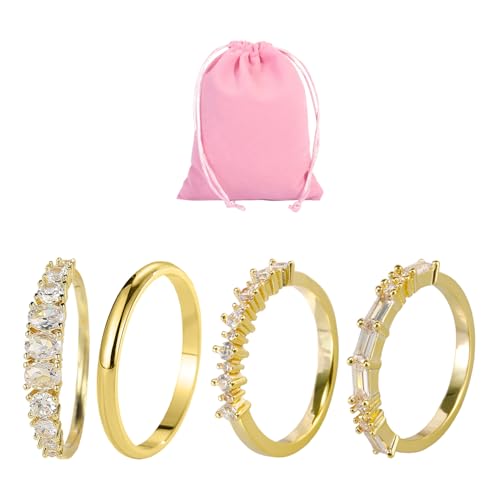 4 Stück Zirkonringe, 1 Stück Schmuckbeutel, Diamant-Schmuckringe, Stapelringe, Modische Personalisierte Ringe, Zirkon-Set-Ringe von ZGDEIWGF
