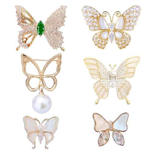ZGDEIWGF 6 Stück Schmetterlingsbroschen, Hochwertige Broschen, Anti-Exposition-Broschen, Nähfreie Hemdknöpfe, Vielseitige Anstecknadeln von ZGDEIWGF
