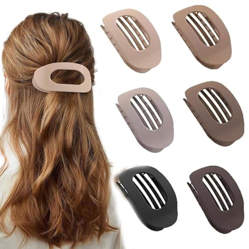 6 Pcs Benglatt Haarspange Flache Haarspangen,Farben Rutschfeste Große Flache Haarklammern & Flat Claw Clip,Runde Für Frauen Und Mädchen Flat Clips Mit Starkem Halt Für Dickes Und Dünnes Haar,A von ZGFHLI