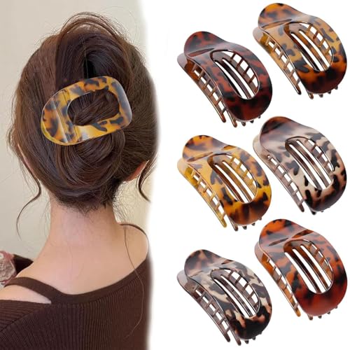6 Pcs Benglatt Haarspange Flache Haarspangen,Farben Rutschfeste Große Flache Haarklammern & Flat Claw Clip,Runde Für Frauen Und Mädchen Flat Clips Mit Starkem Halt Für Dickes Und Dünnes Haar,C von ZGFHLI