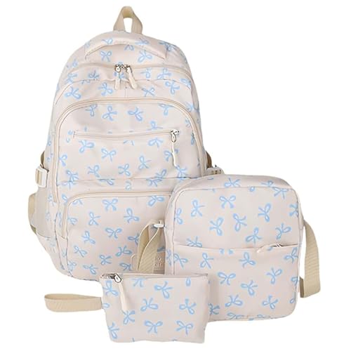 ZGFHLI 3Pcs Set Bow Backpack for Girls,Rucksack Aesthetic with Lunch Box Pencil Case, Cute Water Resistant College School Backpack for Middle & High School Cute Backpacks Set Large Capacity,B von ZGFHLI