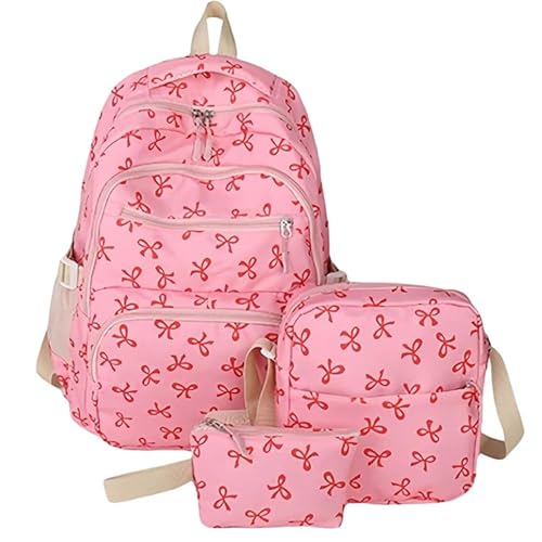 ZGFHLI 3Pcs Set Bow Backpack for Girls,Rucksack Aesthetic with Lunch Box Pencil Case, Cute Water Resistant College School Backpack for Middle & High School Cute Backpacks Set Large Capacity,C von ZGFHLI