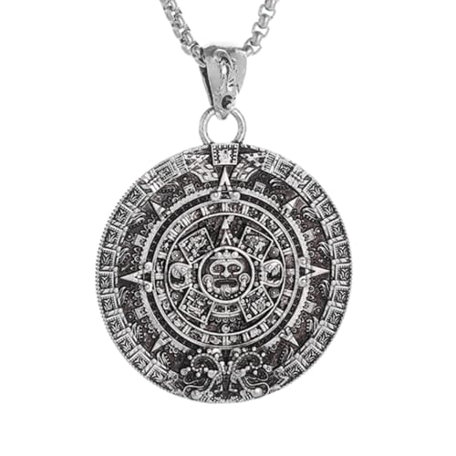 ZGGUOJU Personalisierte Halskette für Männer Retro Punk Runde Azteken Maya Kalender Anhänger Halskette für Männer Weibliche Schutzheilige Schutzhalskette Amulett Schmuck Geschenke von ZGGUOJU