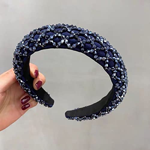 Haarschmuck Europäische und amerikanische Kristall Perlen Haarbänder Gitter geometrische Bohrer Schnalle Schwamm breite Seite Vollbohrer Stirnband,blau von ZGHBJ