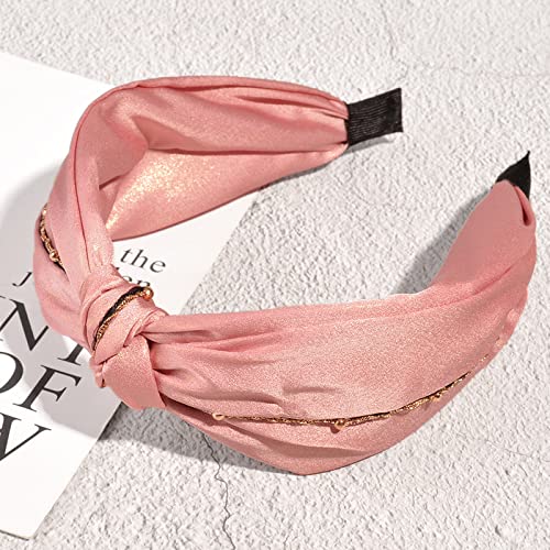 Haarschmuck Europäische und amerikanische neue Metallketten-Kreuzknoten-Stirnband Retro-Französisch wild breitkrempiges Stirnband Haarschmuck,rosa von ZGHBJ