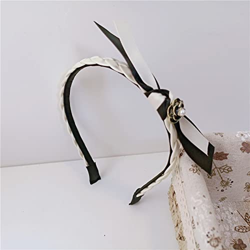 Haarschmuck Schwarz-weißes Leder Cross Twist Haarband Camellia Streamer Temperament Hairpin Net Infrarot-Stirnband,Weiß von ZGHBJ
