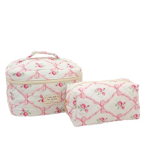 2 Stück Cosmetic Bag clean Girl Stuff Handtasche Girls with Floral Pattern Kosmetiktasche groß Pink Cosmetic Bag Kosmetiktasche Set, Kulturtasche Damen Soft Cotton (D) von ZGHQHCDRH