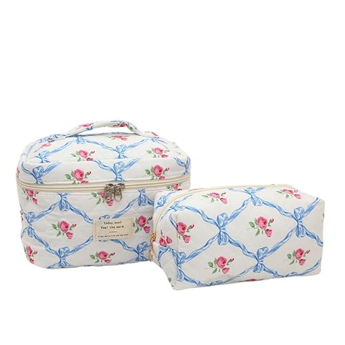 2 Stück Cosmetic Bag clean Girl Stuff Handtasche Girls with Floral Pattern Kosmetiktasche groß Pink Cosmetic Bag Kosmetiktasche Set, Kulturtasche Damen Soft Cotton (F) von ZGHQHCDRH