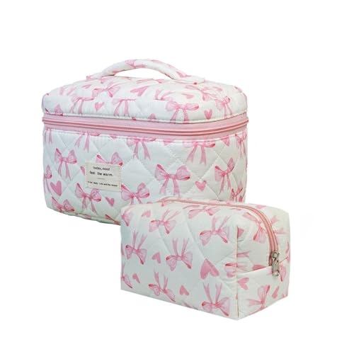 2 Stück Cosmetic Bag clean Girl Stuff Handtasche Girls with Floral Pattern Kosmetiktasche groß Pink Cosmetic Bag Kosmetiktasche Set, Kulturtasche Damen Soft Cotton (J) von ZGHQHCDRH