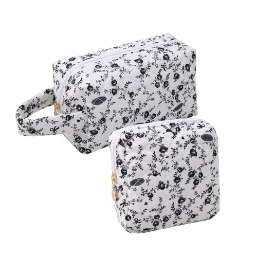 Cosmetic Bag clean Girl Stuff Handtasche Girls with Floral Pattern Pink Cosmetic Bag Kosmetiktasche Set, Kulturtasche Damen Soft Cotton (2PCS B) von ZGHQHCDRH