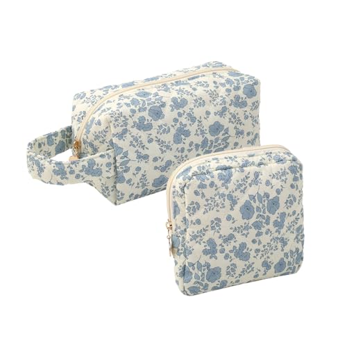Cosmetic Bag clean Girl Stuff Handtasche Girls with Floral Pattern Pink Cosmetic Bag Kosmetiktasche Set, Kulturtasche Damen Soft Cotton (2PCS C) von ZGHQHCDRH