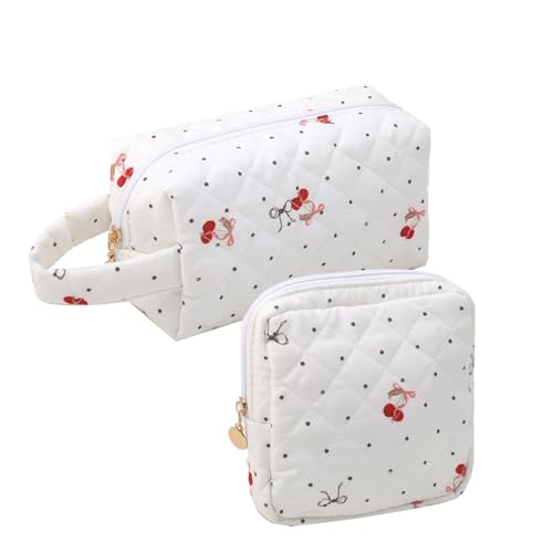 Cosmetic Bag clean Girl Stuff Handtasche Girls with Floral Pattern Pink Cosmetic Bag Kosmetiktasche Set, Kulturtasche Damen Soft Cotton (2PCS D) von ZGHQHCDRH
