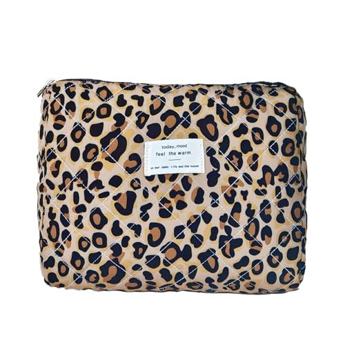 Kosmetiktasche Damen, Kulturbeutel Damen, Beauty Bag - Leopard Schminktasche, Make up Tasche Gesteppte mit Reißverschluss Handtaschen Leopard-Schönheitstasche (A 02) von ZGHQHCDRH