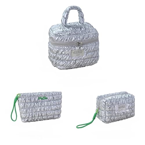 Kosmetiktaschen für Frauen Make up Tasche Kosmetiktasche groß Aesthetic Stuff clean Gir Reise Kosmetiktaschen mit Metall ReiBverschluss Make upTasche für Mädchen (B Silber 3PCS) von ZGHQHCDRH