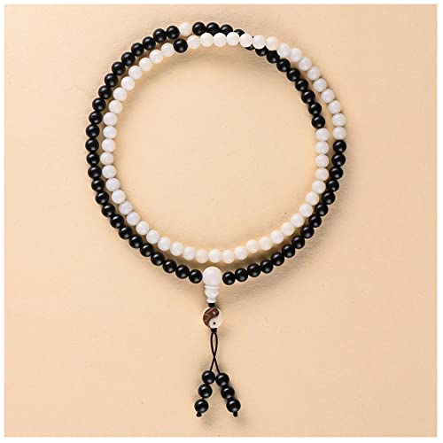 Rosenkranz-Armband, 8 mm weißes Bodhi-Ebenholz-Buddha-Perlen-Armband, 108 taoistische Rosenkranz-Perlen, Yin-Yang-Tai-Chi-Armband-Halskette for Männer und Frauen von ZGHQHCDRH