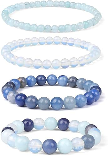 ZGHQHCDRH 4 Stück Echte Naturstein Edelstein armband Damen,4MM/6MM/8MM/10MM Mondstein Armband Damenset,Handmade Schmuck Geschenk (D) von ZGHQHCDRH