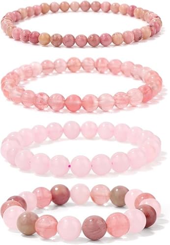 ZGHQHCDRH 4 Stück Echte Naturstein Edelstein armband Damen,4MM/6MM/8MM/10MM Mondstein Armband Damenset,Handmade Schmuck Geschenk (J) von ZGHQHCDRH