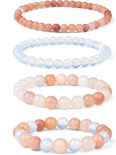 ZGHQHCDRH 4 Stück Echte Naturstein Edelstein armband Damen,4MM/6MM/8MM/10MM Mondstein Armband Damenset,Handmade Schmuck Geschenk (Q) von ZGHQHCDRH