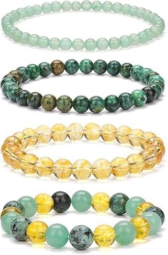 ZGHQHCDRH 4 Stück Echte Naturstein Edelstein armband Damen,4MM/6MM/8MM/10MM Mondstein Armband Damenset,Handmade Schmuck Geschenk (V) von ZGHQHCDRH