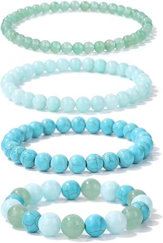 ZGHQHCDRH 4 Stück Mondstein Armband Perlen 4MM/6MM/8MM/10MM- Größe 16 bis 18cm - Handmade Perlenarmband Sensibilität Fruchtbarkeit Weiblichkeit - Spiritueller Schmuck Unisex (A) von ZGHQHCDRH