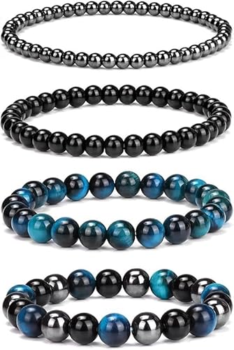 ZGHQHCDRH 4 Stück Mondstein Armband Perlen 4MM/6MM/8MM/10MM- Größe 16 bis 18cm - Handmade Perlenarmband Sensibilität Fruchtbarkeit Weiblichkeit - Spiritueller Schmuck Unisex (F) von ZGHQHCDRH