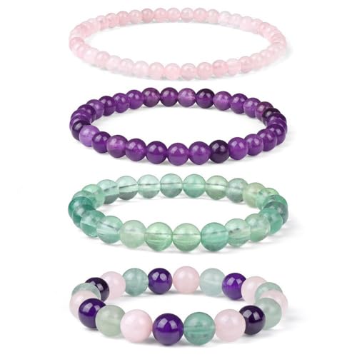 ZGHQHCDRH 4 Stück Mondstein Armband Perlen 4MM/6MM/8MM/10MM- Größe 16 bis 18cm - Handmade Perlenarmband Sensibilität Fruchtbarkeit Weiblichkeit - Spiritueller Schmuck Unisex (O) von ZGHQHCDRH